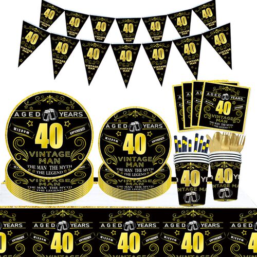 新品.Taoup 40th Birthday Paryty Tableware Paper Plates Banne