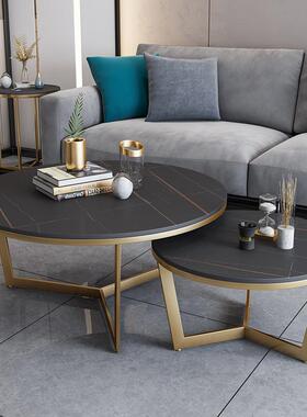 北欧岩板茶几 简约客厅轻奢组大理石小茶几合铁kr200708艺圆形大