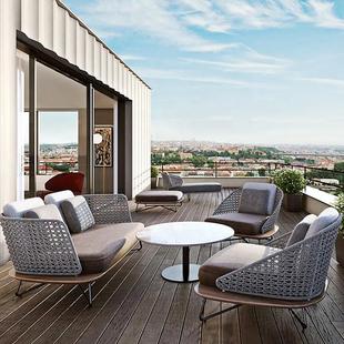 外铝合柚金藤编沙户发茶几组合花园阳酒台休闲沙发度假村店木490