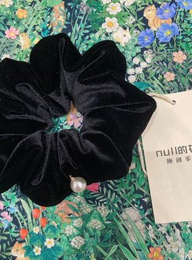 null的花园 丝绒珍珠 原创韩式黑色丝绒少女感可爱发圈发饰