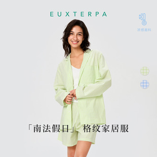 衬衫 EUXTERPA欧特帕小格纹夏季 新款 款 睡衣两件套家居服可外穿长袖