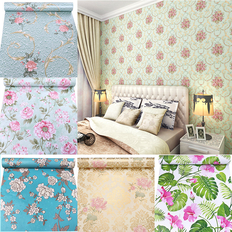 田园花朵背景墙卧室墙纸自粘防水防潮温馨壁纸宿舍寝室改造即时贴