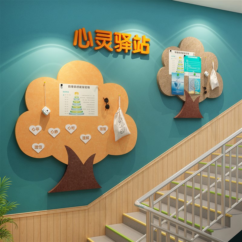毛毡楼梯心理咨询室布置挂图灵驿站留守儿童之家文化墙面装饰贴画