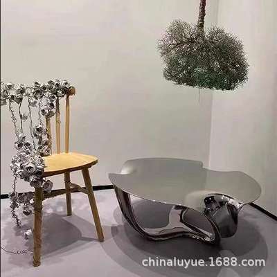 设计师镂空云朵玻璃钢茶几异形客厅小户型奶油风别墅样板房售楼部