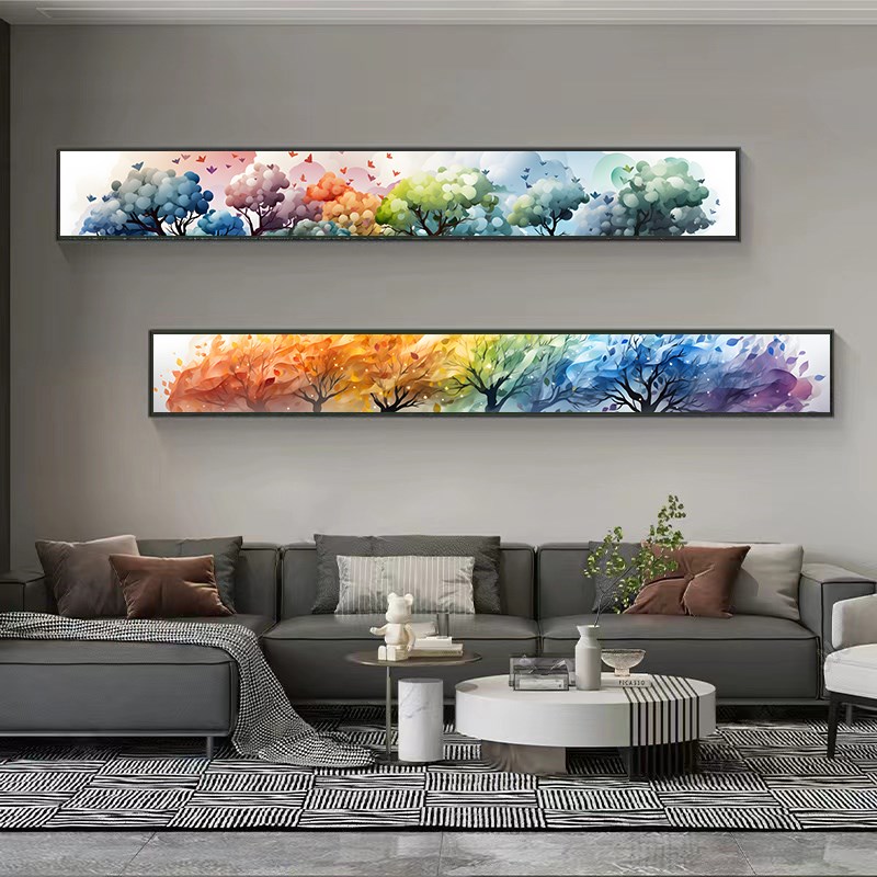 床头卧室森林系绿植清新横版装饰画客厅画沙发P背景墙细窄长条挂