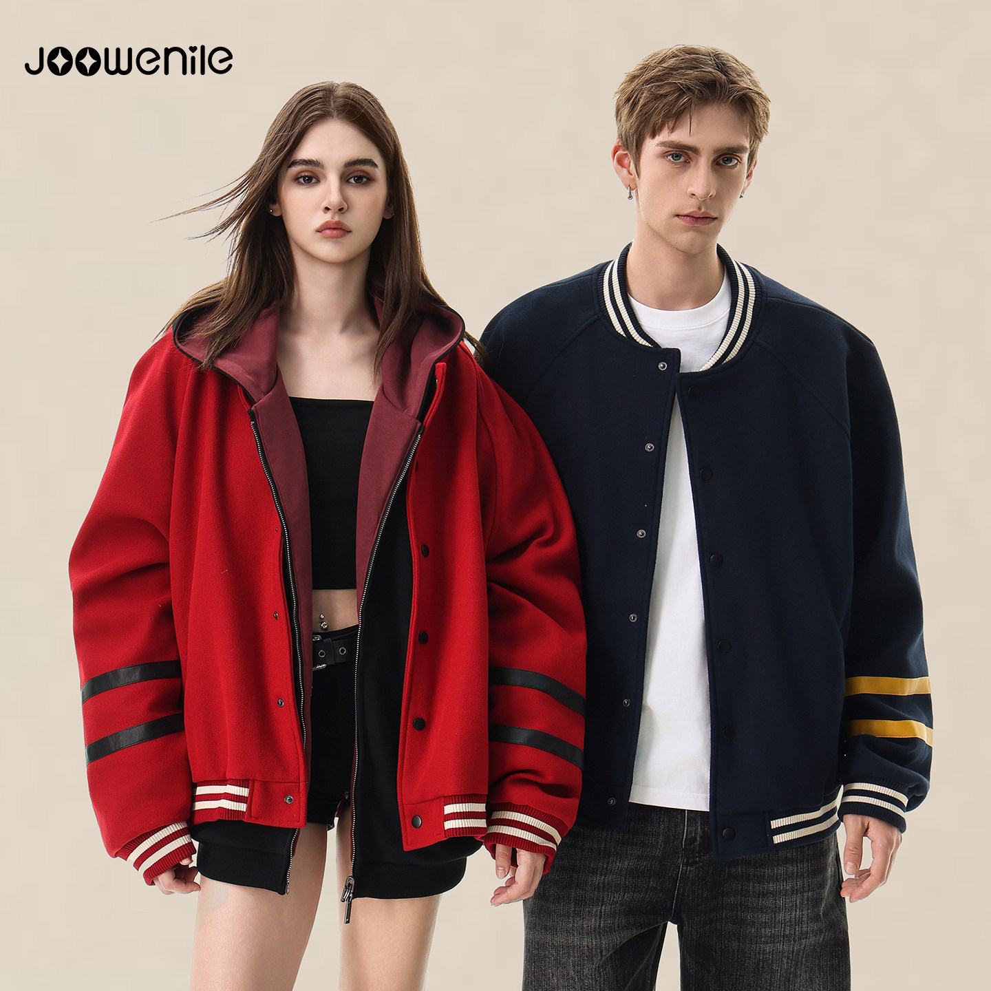 JOOWENILE棒球服外套女新款美式宽松大码飞行员夹克男加厚上衣潮