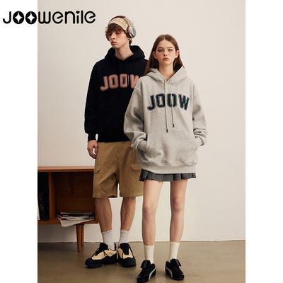 JOOWENILE日系套头卫衣男女春季情侣装帽衫重磅休闲加绒连帽外套