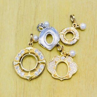 S925纯银小提溜路路通银托万能扣吊坠小佛公一字万能扣头高级银托