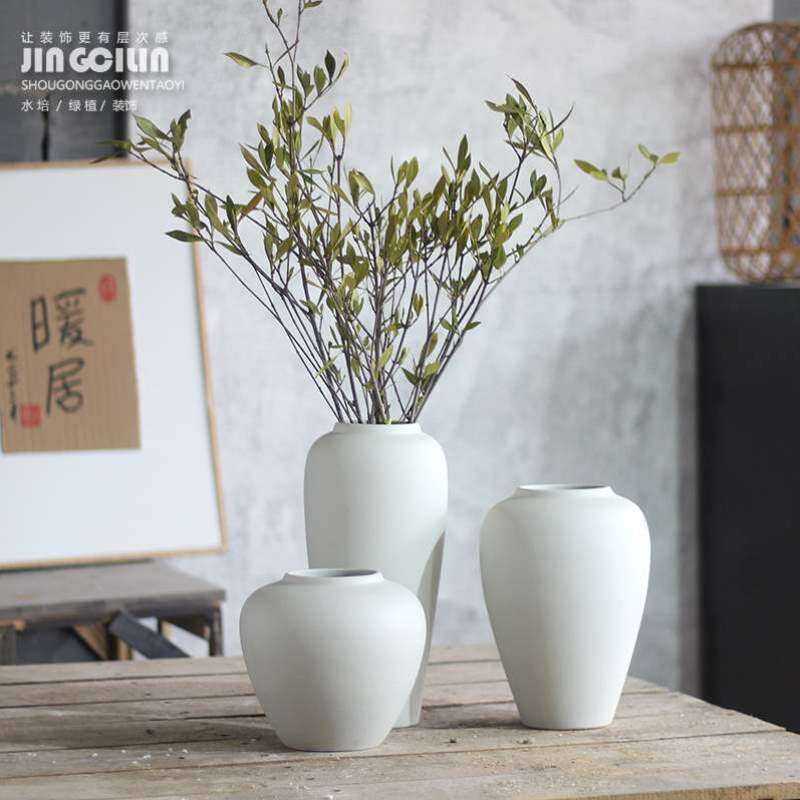 客厅花瓶粗中式手工陶瓷摆件陶陶复古禅意日式花盆罐子新插花宽口