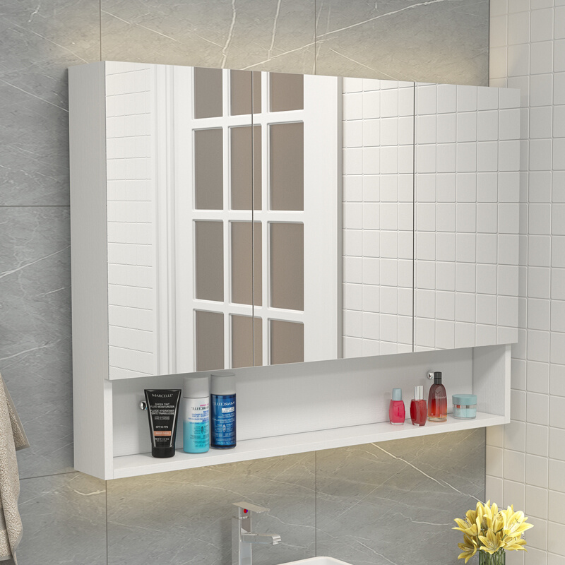 北欧多层实木浴室镜柜防水现代简约卫生间防雾镜箱厕所壁挂镜子柜