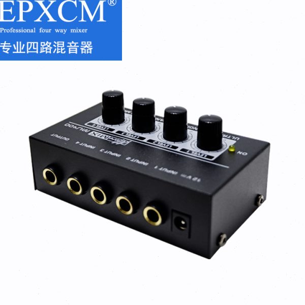 4路音频混音器 四通道Mini信号混合器 吉他乐器调音台Audio Mixer