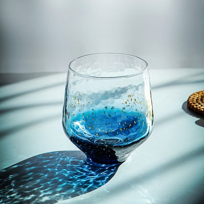 日式锤纹星空杯家用水杯清新高颜值水晶玻璃杯子创意酒吧威士忌杯