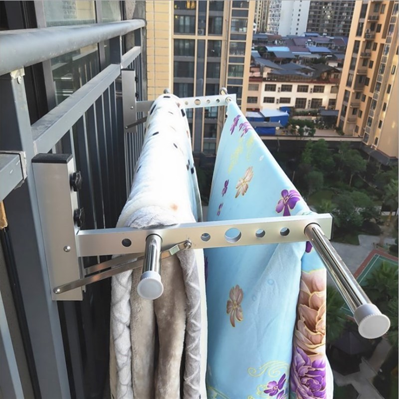 铝合金窗框晒衣神器移动窗户晾衣杆阳台免打孔护栏单杆式晒被架子