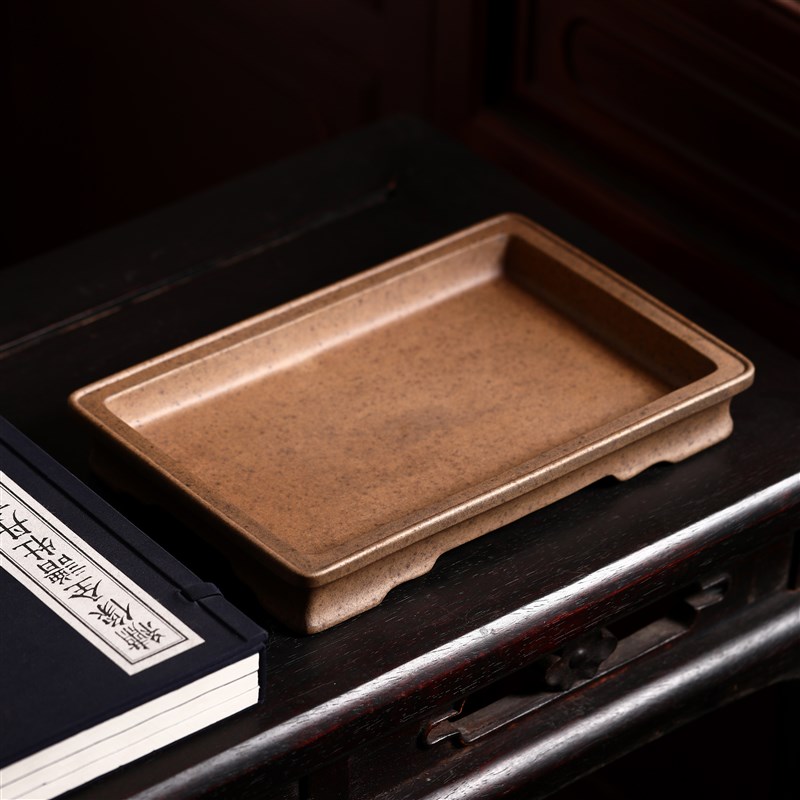 紫砂花盆唯珍家柴烧无孔还原烧山水假山石水盆矮桥式盆景盆案台