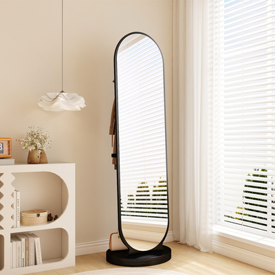 全身旋转可移动镜子带挂衣置物架一体网红卧室角落立体穿衣落地镜