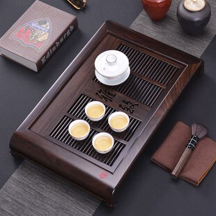 实木大号茶台功夫茶具简约茶海托盘 好茗天黑檀木茶盘家用抽屉式