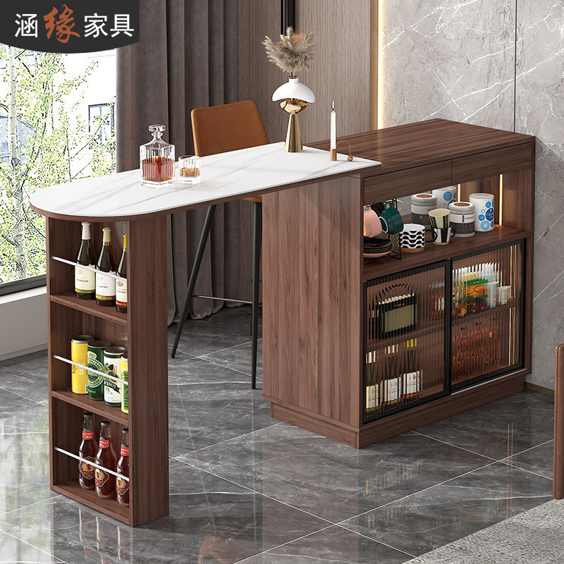 岩板中岛台双面吧台柜隔断一体旋转可伸缩餐桌家用餐边柜储物柜子