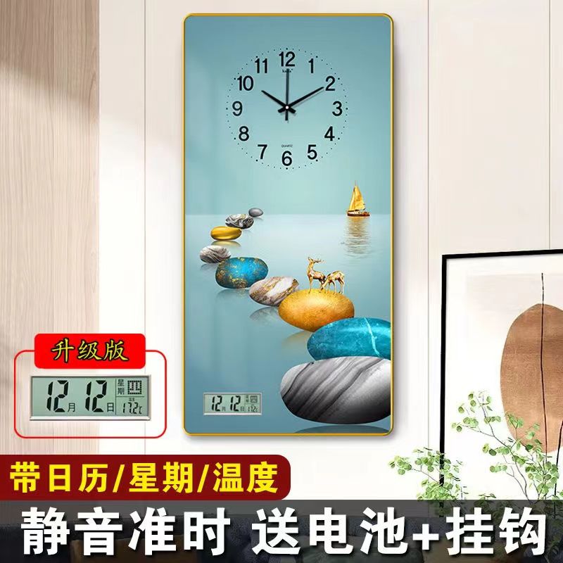 钟表挂钟时尚玄关打孔客厅装饰画现代简约家用石英钟静音时钟晶瓷图片