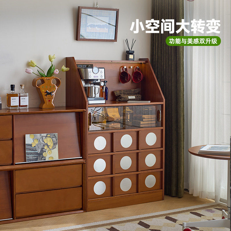 复古实木餐边柜客厅沙发小边柜靠墙储物柜中古茶水柜多功能柜