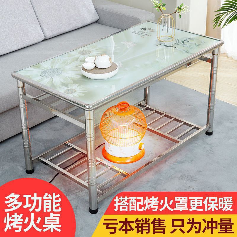 不锈钢桌子长方形家用烤火桌子可折叠不锈钢烤火架家用折叠取暖桌