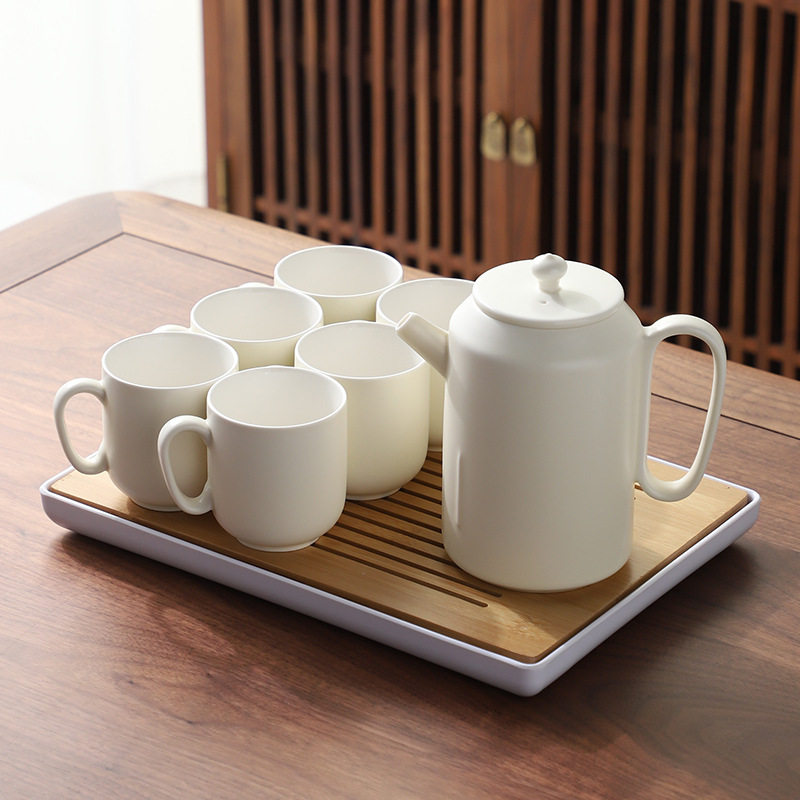 跨境陶瓷奶油风云峰手握壶茶具套装纯色日式简约大容量茶壶防烫杯