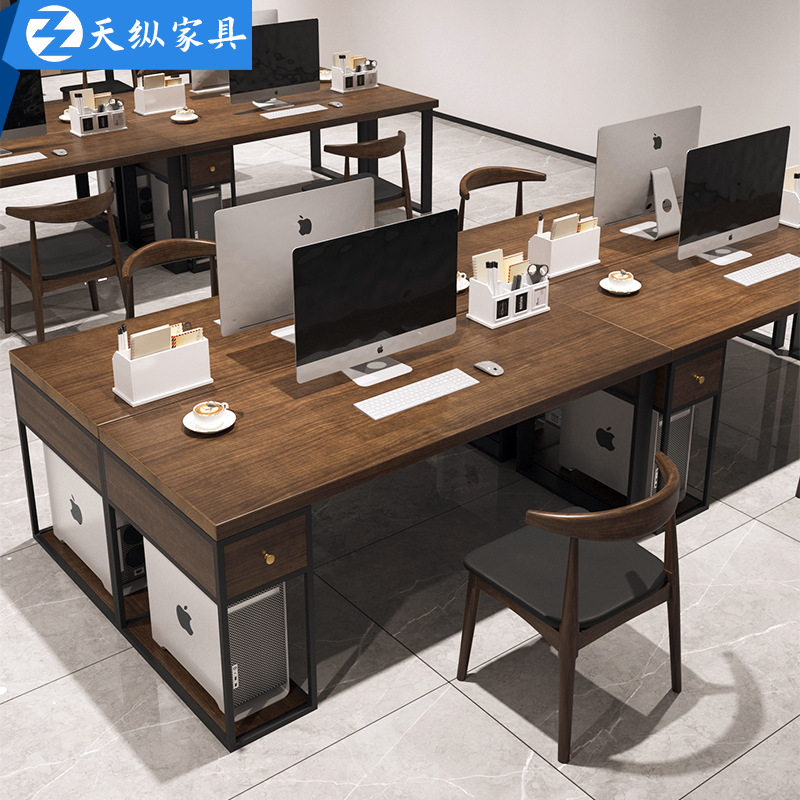 天纵美式办公室办公桌员工位实木电脑桌子家用电竞桌卧室学习书桌