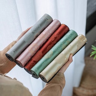 织锦缎玉兔中式 新年中国红布艺吸水茶垫桌布 红色茶席双面桌旗长款