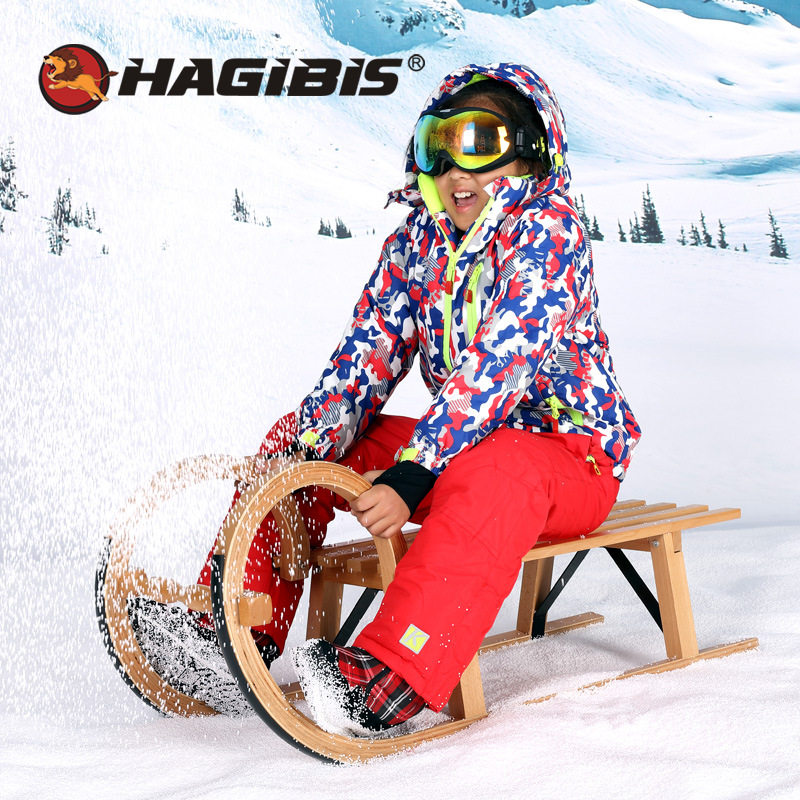 HAGIBIS木制雪撬冰车爬犁木制滑雪板 可折叠带靠背雪场设备爬犁