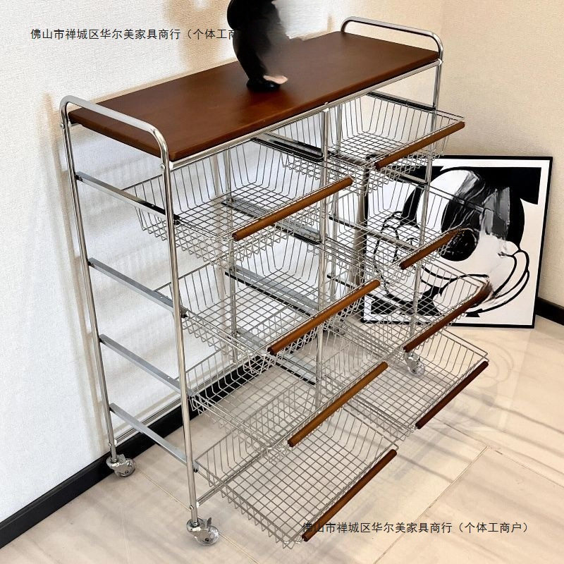 中古小推车置物架客厅移动带轮零食收纳架家用复古厨房落地置物架