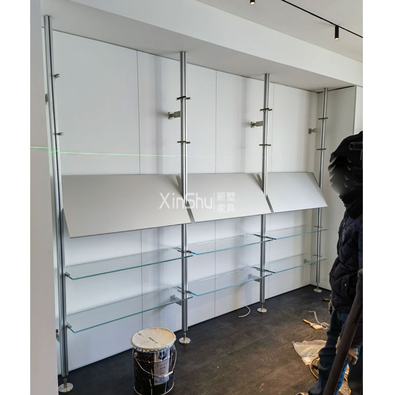 开放式隔断金属收纳展示架子极简顶天立地玻璃置物架铝型材层板架