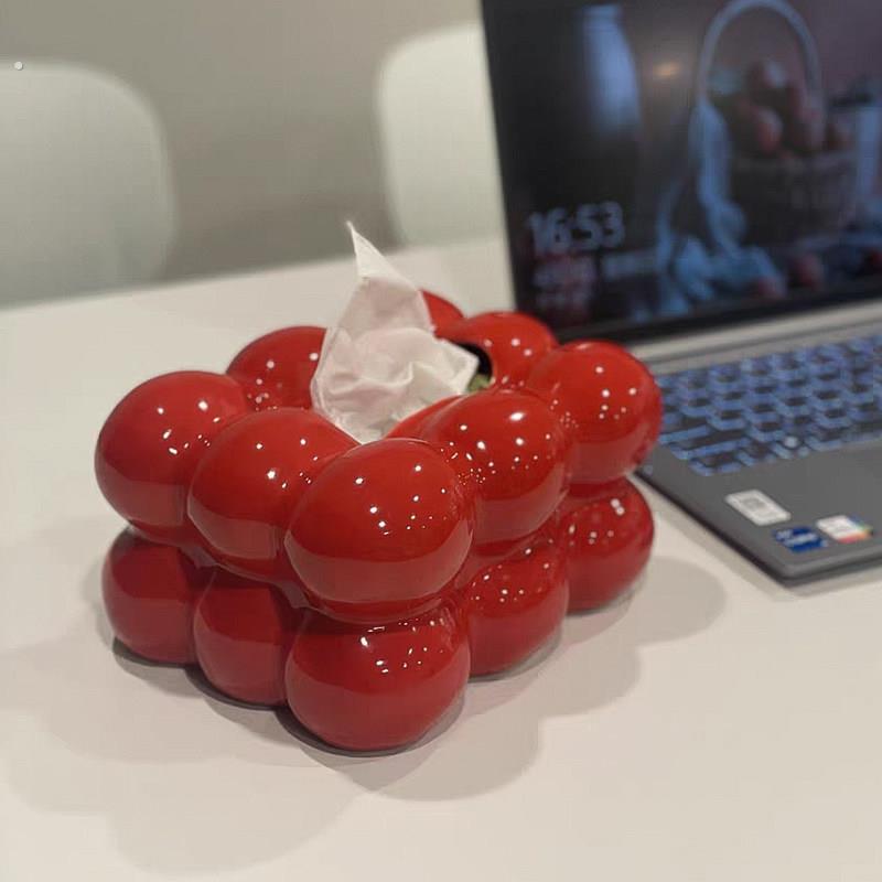 创意红色纸巾盒家用客厅茶几陶瓷抽纸盒纸抽盒轻奢高档餐巾纸盒子