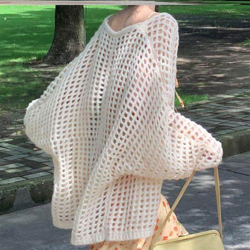 春夏季镂空针织开 衫慵懒风韩系通勤宽松罩衫薄款外套披肩外搭上