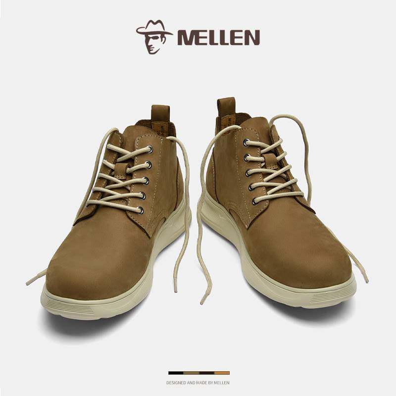 MELLEN名郎男鞋马丁靴2023秋冬新款工装靴男真皮英伦风中高帮皮靴