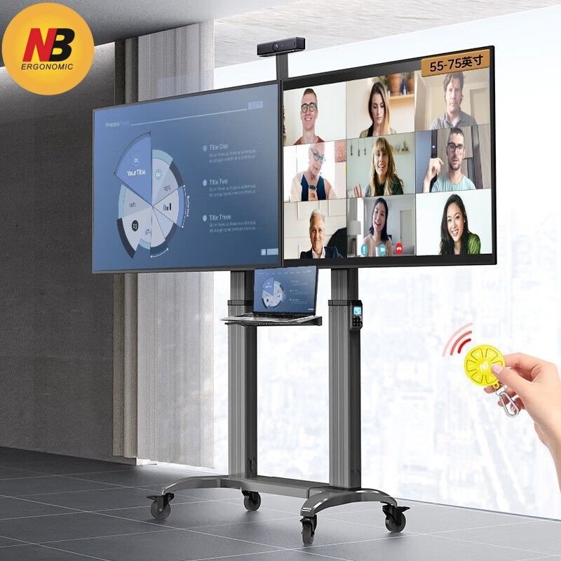 NB T75-2A(55-75英寸)双屏移动电视支架电动升降支架大屏商用推车