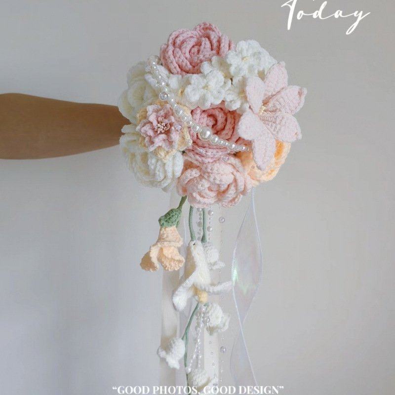 成品新娘手捧花结婚领证手捧花毛线手工钩织花束百合郁金香仿真花,服饰配件/皮带/帽子/围巾,DIY编织材料包,淘宝优惠券,粉丝福利购,淘宝优惠卷
