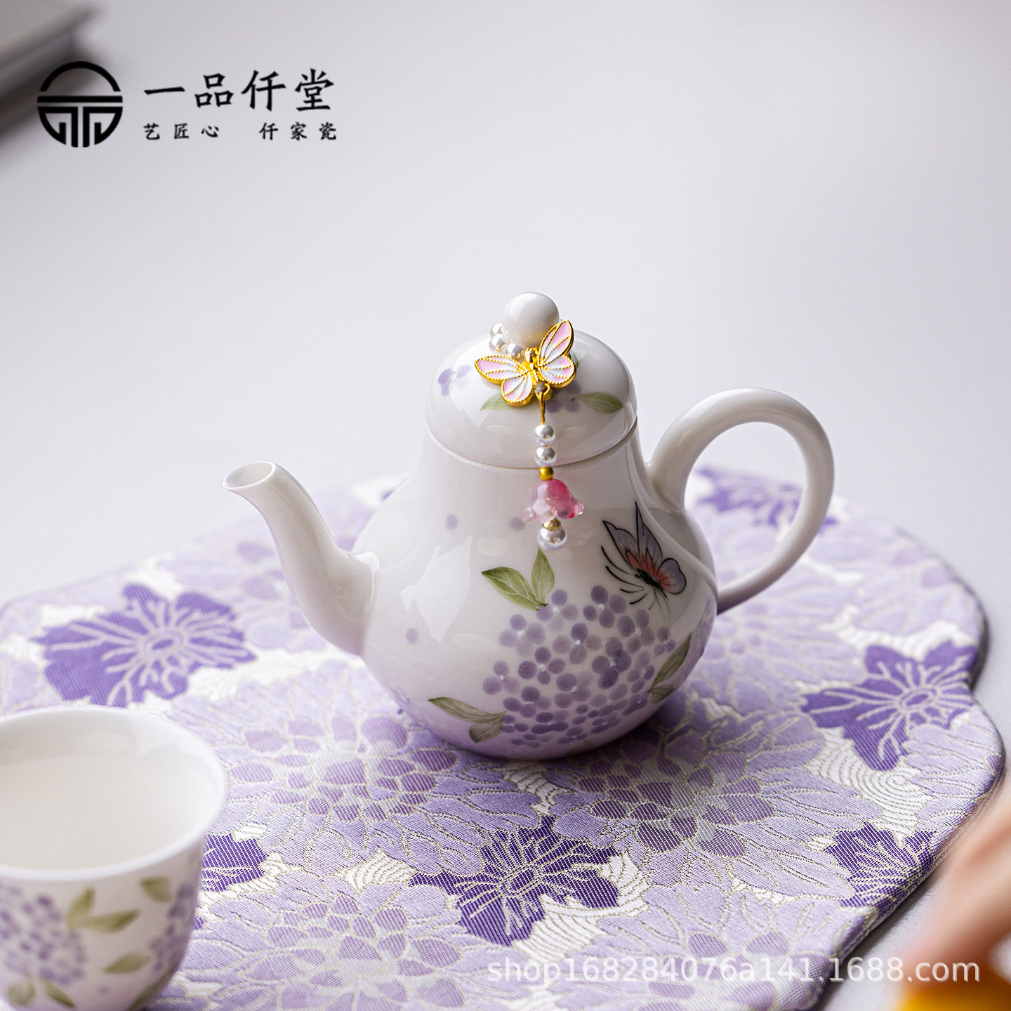 手绘绣球花功夫小茶壶家用小型泡茶壶闺蜜女生用精致提溜陶瓷茶壶