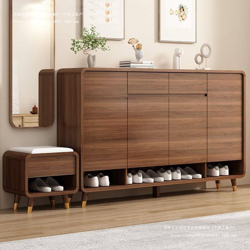 新中式入户门鞋柜家用实用型实木门口鞋柜经济玄关换鞋凳新款门厅