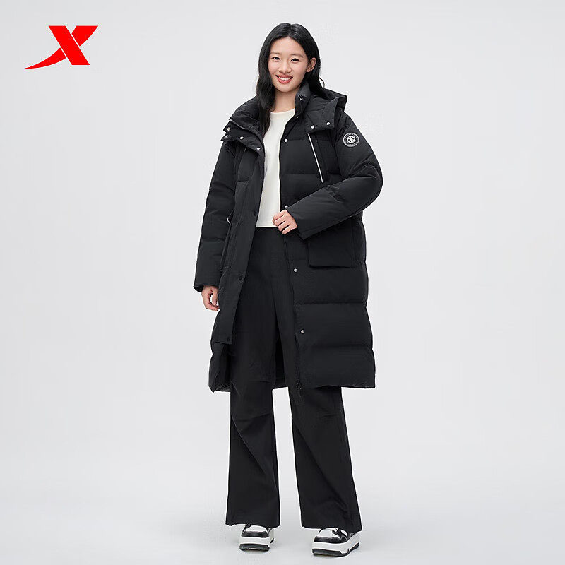 特步中长款羽绒服女士2025年冬新款运动保暖防风外套975428640240