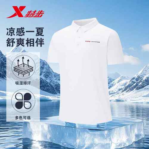 特步运动POLO衫男2025夏季新款商务冰丝翻领短袖T恤975229020020