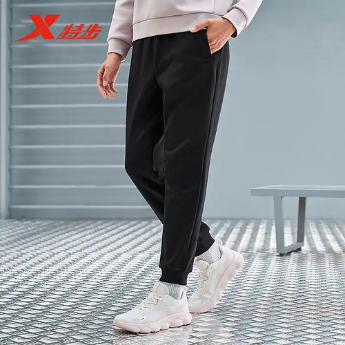 特步女加绒长裤直筒平口