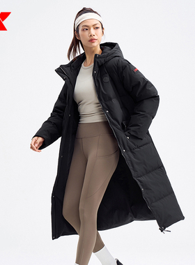 特步CHINA中长款鸭绒羽绒服女24冬季连帽保暖羽绒服976428640191