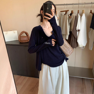 Hers一勺甜秋季女韩系简约慵懒风针织开衫+百搭背心两件套装