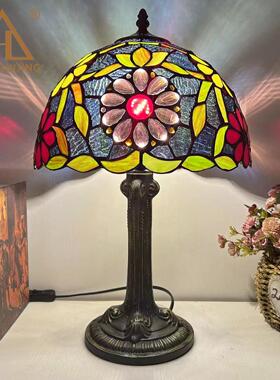 汇璟蒂尼欧氛式复古精美台灯手工55032凡制作彩玻璃书房卧室酒色