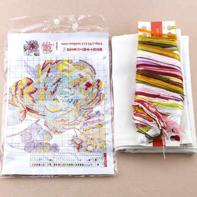 水溶印花花开富贵十字绣抱枕淡雅牡丹花客厅沙发汽车靠垫自己绣