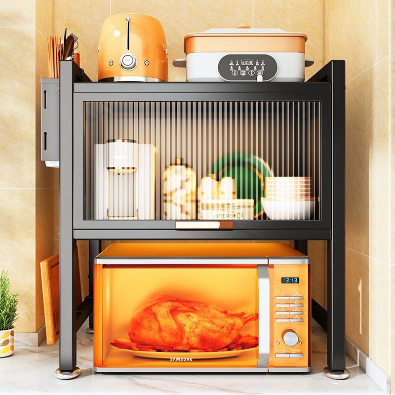 厨房微波炉置物架多层台面防尘橱柜碗柜家用多功能烤箱碗碟收纳架