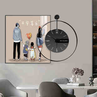餐厅现代简约客厅装 饰画带表组合电视机背景墙钟表挂钟铁艺时钟画