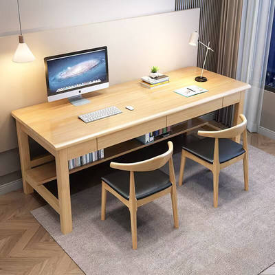 实木双人书桌长条桌靠窗窄桌子家用办公桌工作台电脑桌卧室写字桌