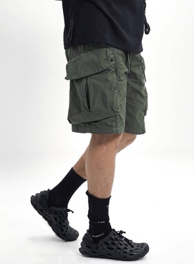 【现货48小时】CJMJ卡其黑色工装短裤美式复古日系休闲美式男军绿