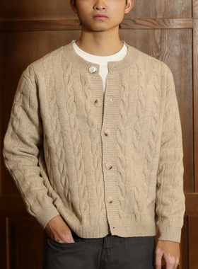 CJMJ[10/20 20:00]复古重磅老钱绞花毛衣开衫男美式休闲慵懒外套