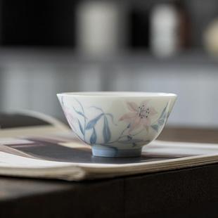 陶瓷茶具 .清欢 薄胎手作青花主人杯90ml 玉泥手绘品茗杯 新中式
